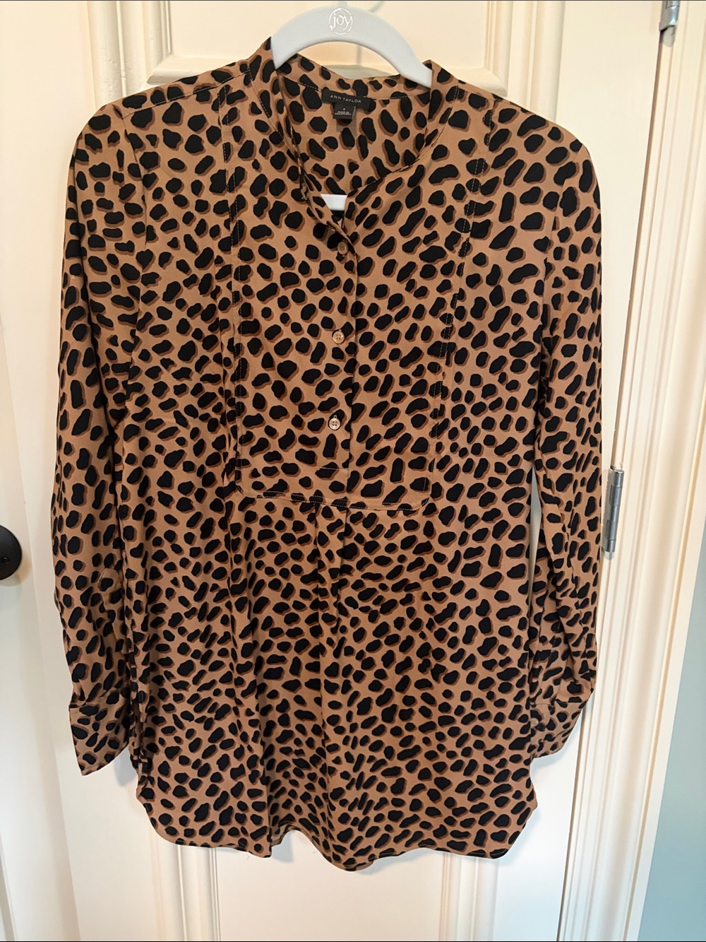 Ann Taylor Animal Print Long-Sleeve Button Front Blouse - Brown/Black